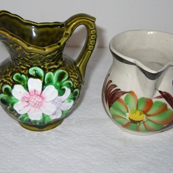 2 ~ Vintage Milk Creamer PITCHERS 5" & 4" Tall Flower Designs NEW Beautiful!! B - Picture 2 of 5